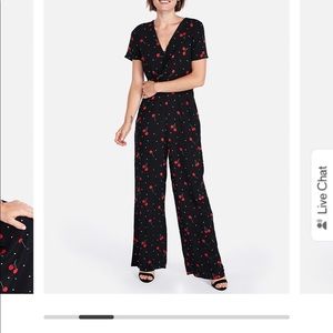 Black wrap romper, with cherry print